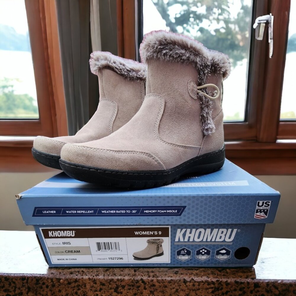 NIB KHOMBU ( 9 ) All Weather Water Repellent Leather Faux Fur Ankle Boot